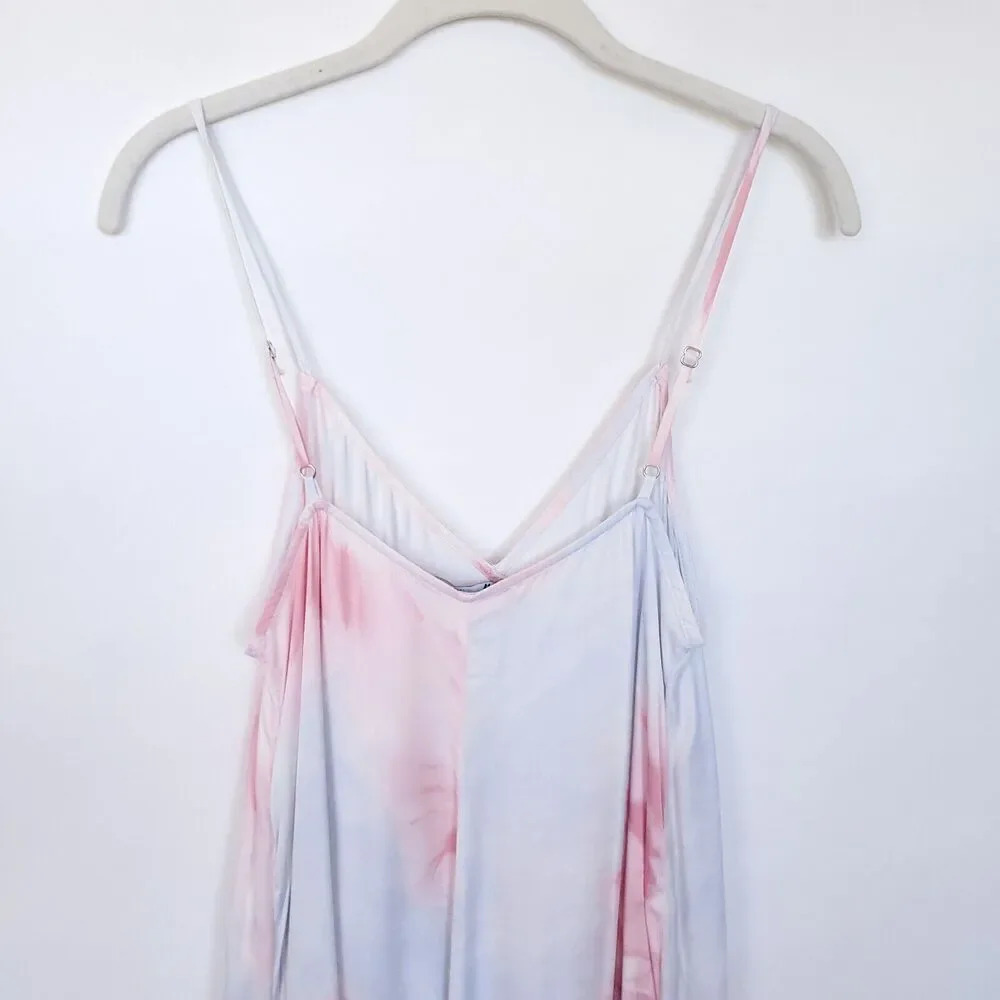 ZARA WOMAN TIE-DYE DRESS Size Medium Pink Blue FLOWING MIDI STRAPPY SATIN Summer - Picture 14 of 16